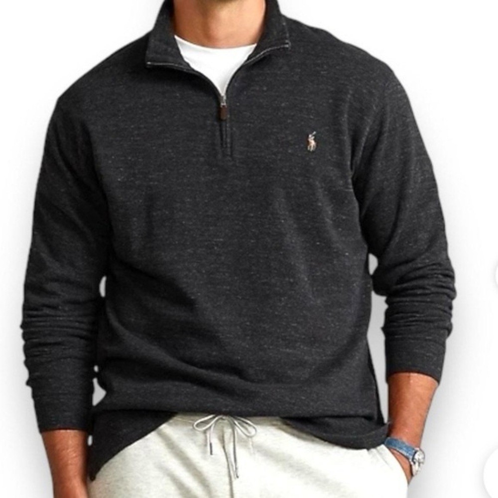 Polo Ralph Lauren Estate Rib Heathered Gray Quarter-Zip Pullover‎ Sweater